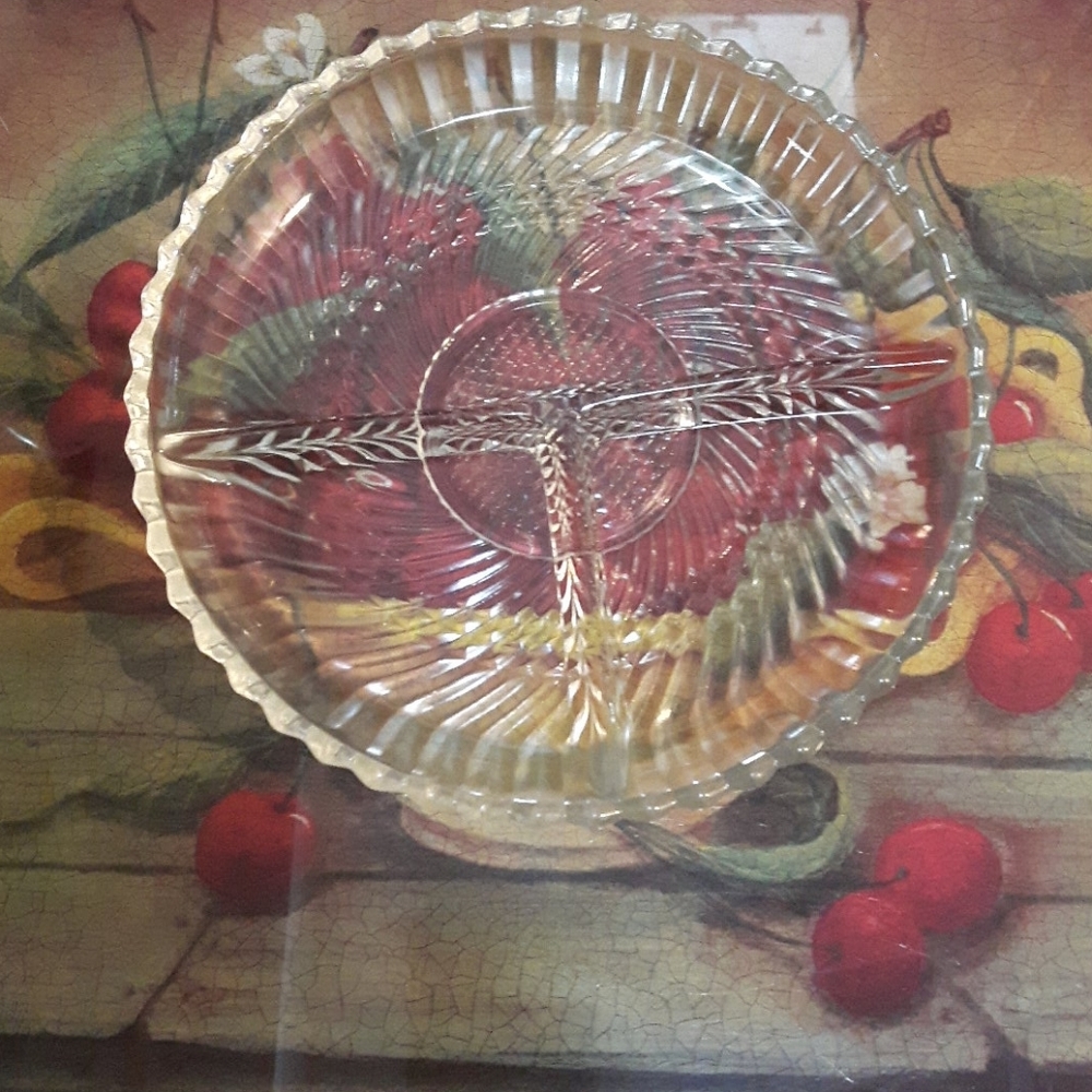 Vintage clear Crystal divider serving dish Good Vintage Condition